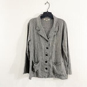 Flax Linen Jacket Gray Button Front Boxy Lagenlook Oversized Artisanal Small